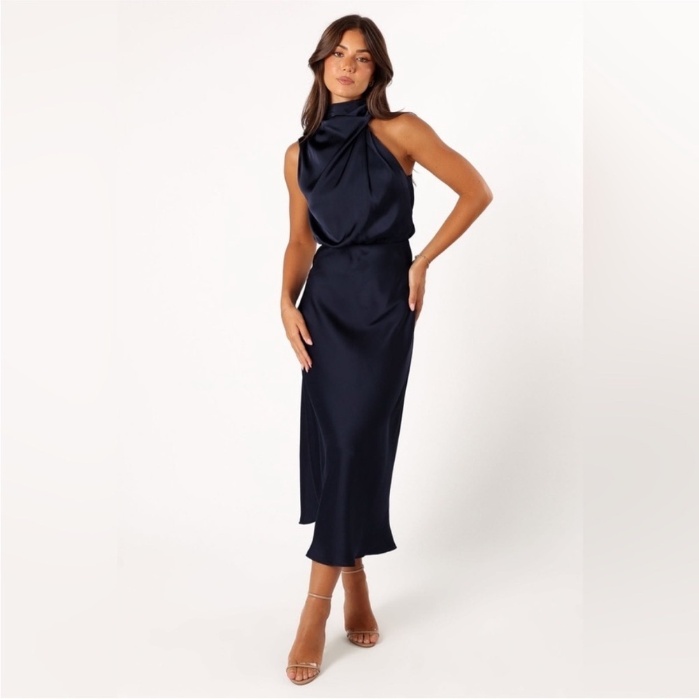 PETAL & PUP ANABELLE HALTER NECK MIDI DRESS NAVY SIZE XL